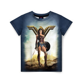 Детская футболка 3D с принтом Wonder Woman в Екатеринбурге, 100% гипоаллергенный полиэфир | прямой крой, круглый вырез горловины, длина до линии бедер, чуть спущенное плечо, ткань немного тянется | justice league movie | vdpartat | wonder woman | знаки | лига справедливости | супер герои | чудо женщина
