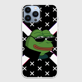 Чехол для iPhone 13 Pro Max с принтом Pepe в очках EZ в Екатеринбурге,  |  | ez | glitch | pepe | pepe frog | pepe в очках | silvername | twitch emout | жабка в очках | крестики