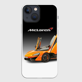 Чехол для iPhone 13 mini с принтом McLaren в Екатеринбурге,  |  | Тематика изображения на принте: bolide | car | mclaren | motorsport | power | prestige | автомобиль | автоспорт | болид | мощь | престиж