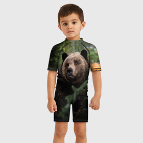 Детский купальный костюм 3D с принтом Медведь в Екатеринбурге, Полиэстер 85%, Спандекс 15% | застежка на молнии на спине | bear | медведь | мишка