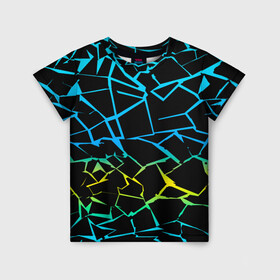 Детская футболка 3D с принтом НЕОНОВЫЙ ГРАДИЕНТ в Екатеринбурге, 100% гипоаллергенный полиэфир | прямой крой, круглый вырез горловины, длина до линии бедер, чуть спущенное плечо, ткань немного тянется | геометрия | градиент | лед | молнии | неон | пестрый | полосы | разлом | синий | спортивный | стекло | текстура