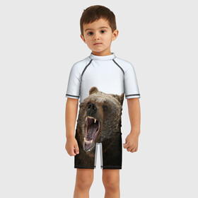 Детский купальный костюм 3D с принтом Bear в Екатеринбурге, Полиэстер 85%, Спандекс 15% | застежка на молнии на спине | bear | медведь | мишка