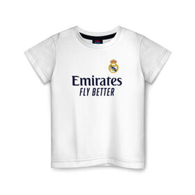 Детская футболка хлопок с принтом Real Madrid 2020/2021 в Екатеринбурге, 100% хлопок | круглый вырез горловины, полуприлегающий силуэт, длина до линии бедер | 2021 | benzema | hazard | madrid | ramos | real | джерси | мадрид | реал | форма