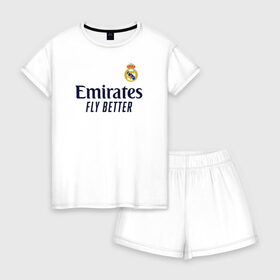 Женская пижама с шортиками хлопок с принтом Real Madrid 2020/2021 в Екатеринбурге, 100% хлопок | футболка прямого кроя, шорты свободные с широкой мягкой резинкой | 2021 | benzema | hazard | madrid | ramos | real | джерси | мадрид | реал | форма