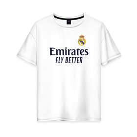 Женская футболка хлопок Oversize с принтом Real Madrid 2020/2021 в Екатеринбурге, 100% хлопок | свободный крой, круглый ворот, спущенный рукав, длина до линии бедер
 | 2021 | benzema | hazard | madrid | ramos | real | джерси | мадрид | реал | форма