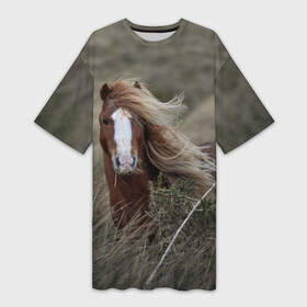 Платье-футболка 3D с принтом Конь в Екатеринбурге,  |  | животные | звери | кони | конь | коняшка | лошади | лошадка | лошадь | пони | природа