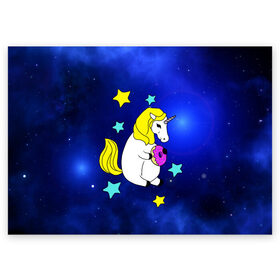 Поздравительная открытка с принтом Звездный Единорог в Екатеринбурге, 100% бумага | плотность бумаги 280 г/м2, матовая, на обратной стороне линовка и место для марки
 | angel | stars | unicorn | wings | ангел | блестящие | вселенная | галактика | детские | донат | еда | единорог | единорожки | звезды | копыта | космический | лошадка | лошадь | луна | малыш | неоновые | пегас | пони