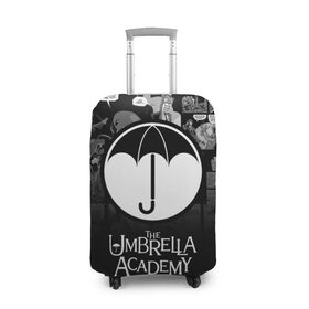 Чехол для чемодана 3D с принтом Академия Амбрелла в Екатеринбурге, 86% полиэфир, 14% спандекс | двустороннее нанесение принта, прорези для ручек и колес | the umbrella academy | umbrella | академия амбрелла | амбрелла | герб | зонтик | комиксы