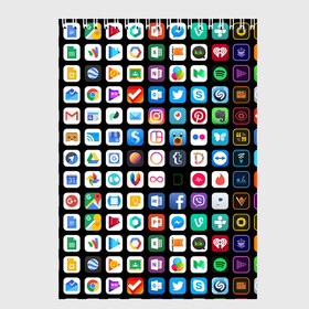 Скетчбук с принтом Iphone and Apps Icons в Екатеринбурге, 100% бумага
 | 48 листов, плотность листов — 100 г/м2, плотность картонной обложки — 250 г/м2. Листы скреплены сверху удобной пружинной спиралью | Тематика изображения на принте: android | apk | apps | icon | iphone | iphone and apps icons | social | айфон | андроид | значок | приложение