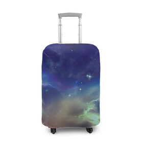 Чехол для чемодана 3D с принтом Космическое сияние в Екатеринбурге, 86% полиэфир, 14% спандекс | двустороннее нанесение принта, прорези для ручек и колес | арт | желтый | звёзды | зелёный | космос | красный | облако | оранжевый | синий | сияние | фиолетовый | яркие цвета