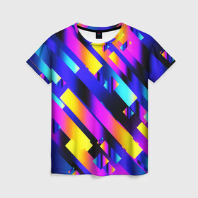 Женская футболка 3D с принтом Rectangle в Екатеринбурге, 100% полиэфир ( синтетическое хлопкоподобное полотно) | прямой крой, круглый вырез горловины, длина до линии бедер | rectangle | абстракция | геометрия | градиент | неон | прямоугольник | фигуры