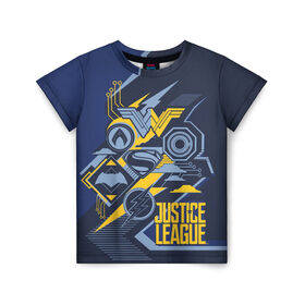 Детская футболка 3D с принтом Justice League в Екатеринбурге, 100% гипоаллергенный полиэфир | прямой крой, круглый вырез горловины, длина до линии бедер, чуть спущенное плечо, ткань немного тянется | Тематика изображения на принте: justice league movie | vdpartat | геометрия | знаки | лига справедливости | логотипы | символы