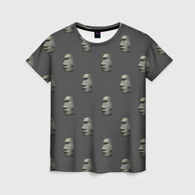 Женская футболка 3D с принтом Голова с острова Пасхи в Екатеринбурге, 100% полиэфир ( синтетическое хлопкоподобное полотно) | прямой крой, круглый вырез горловины, длина до линии бедер | моаи | эмодзи