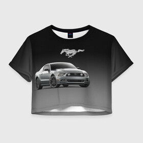 Женская футболка Crop-top 3D с принтом Mustang в Екатеринбурге, 100% полиэстер | круглая горловина, длина футболки до линии талии, рукава с отворотами | car | hoofs | horse | mane | motorsport | mustang | power | prestige | tail | usa | автомобиль | автоспорт | грива | конь | копыта | лошадь | мощь | мустанг | престиж | сша | хвост
