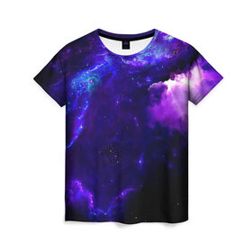 Женская футболка 3D с принтом Космическое небо в Екатеринбурге, 100% полиэфир ( синтетическое хлопкоподобное полотно) | прямой крой, круглый вырез горловины, длина до линии бедер | арт | звёзды | иний | космос | облако | розовый | сияние | тёмный | туманность | фиолоетовый | черный | яркие цвета