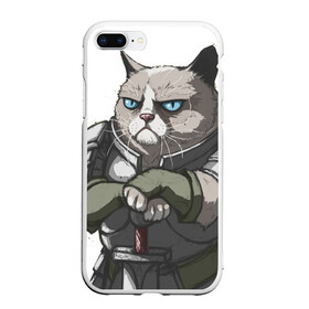 Чехол для iPhone 7Plus/8 Plus матовый с принтом Grumpy Cat в Екатеринбурге, Силикон | Область печати: задняя сторона чехла, без боковых панелей | grumpy cat | грустный кот | доспехи | кот | кот в доспехах | кот воин | кот рыцарь | суровый кот