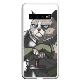 Чехол для Samsung Galaxy S10 с принтом Grumpy Cat в Екатеринбурге, Силикон | Область печати: задняя сторона чехла, без боковых панелей | grumpy cat | грустный кот | доспехи | кот | кот в доспехах | кот воин | кот рыцарь | суровый кот