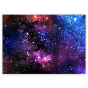 Поздравительная открытка с принтом Космическое небо в Екатеринбурге, 100% бумага | плотность бумаги 280 г/м2, матовая, на обратной стороне линовка и место для марки
 | арт | звёзды | космос | красный | облако | розовый | синий | сияние | темный | туманность | фиолетовый | яркие цвета