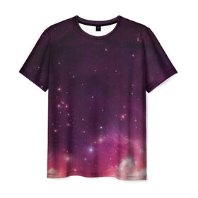 Мужская футболка 3D с принтом Космическая вспышка в Екатеринбурге, 100% полиэфир | прямой крой, круглый вырез горловины, длина до линии бедер | арт | желтый | звёзды | космос | красный | облако | розовый | сияние | фиолетовый | яркие цвета