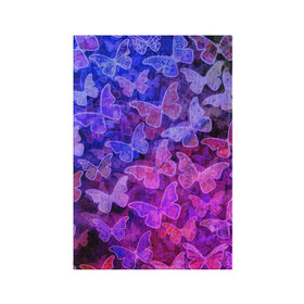 Обложка для паспорта матовая кожа с принтом Стеклянный рой в Екатеринбурге, натуральная матовая кожа | размер 19,3 х 13,7 см; прозрачные пластиковые крепления | бабочка | бабочки | зелёный | красный чёрный | розовый | синий | фиолетовый | черный