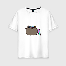 Женская футболка хлопок Oversize с принтом Кот-единорог в Екатеринбурге, 100% хлопок | свободный крой, круглый ворот, спущенный рукав, длина до линии бедер
 | единорог | животные | котики | милые.