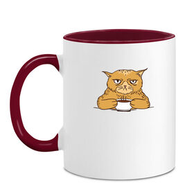 Кружка двухцветная с принтом Grumpy Cat Coffee в Екатеринбурге, керамика | объем — 330 мл, диаметр — 80 мм. Цветная ручка и кайма сверху, в некоторых цветах — вся внутренняя часть | Тематика изображения на принте: cat | coffee | grumpy | hot | kitten | kitty | pussycat | ароматный | горячий | грампи | злой | киса | кот | котик | котэ | кофе | кофеек | кошка | кружка | милый | не выспался | недовольный | прикол | сердитый | сонный | чашка
