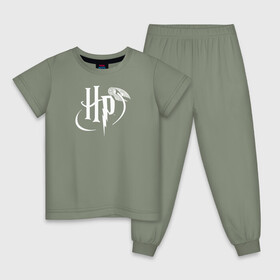 Детская пижама хлопок с принтом Harry Potter White Logo в Екатеринбурге, 100% хлопок |  брюки и футболка прямого кроя, без карманов, на брюках мягкая резинка на поясе и по низу штанин
 | Тематика изображения на принте: harry potter | vdosadir | гарри поттер | джоан роулинг