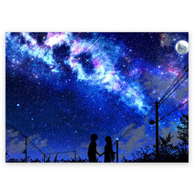 Поздравительная открытка с принтом Ночное Небо в Екатеринбурге, 100% бумага | плотность бумаги 280 г/м2, матовая, на обратной стороне линовка и место для марки
 | blue | sky | башни | звездное небо | звезды | космическое | красота | небо | ночь | синий