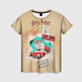 Женская футболка 3D с принтом Harry Potter Hogwarts Express в Екатеринбурге, 100% полиэфир ( синтетическое хлопкоподобное полотно) | прямой крой, круглый вырез горловины, длина до линии бедер | harry potter | kings cross station | vdosadir | вокзал кингс кросс | гарри поттер | джоан роулинг | платформа