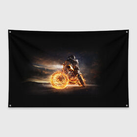 Флаг-баннер с принтом Flame в Екатеринбурге, 100% полиэстер | размер 67 х 109 см, плотность ткани — 95 г/м2; по краям флага есть четыре люверса для крепления | fire | flame | helmet | motorcycle | night | racer | гонщик | мотоцикл | ночь | огонь | пламя | шлем