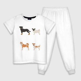 Детская пижама хлопок с принтом акита джек белый в Екатеринбурге, 100% хлопок |  брюки и футболка прямого кроя, без карманов, на брюках мягкая резинка на поясе и по низу штанин
 | Тематика изображения на принте: акита | джек рассел | мопс | песокафе | ротвейлер | собаки