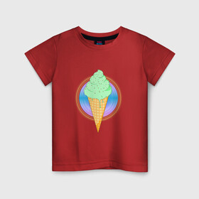 Детская футболка хлопок с принтом Мятное мороженое в Екатеринбурге, 100% хлопок | круглый вырез горловины, полуприлегающий силуэт, длина до линии бедер | вафля | вкусно | круг | лето | мороженое | подтеки | посыпка | свечение | сладости