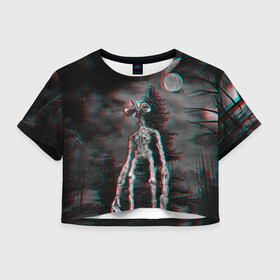Женская футболка Crop-top 3D с принтом Siren Head Horror  в Екатеринбурге, 100% полиэстер | круглая горловина, длина футболки до линии талии, рукава с отворотами | glitch | glitch siren head | rgb | siren head | sirena | глитч | глич | ретро | сирейноголовый | сирена | сиреноголовый