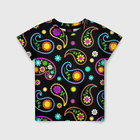 Детская футболка 3D с принтом ЦВЕТЫ в Екатеринбурге, 100% гипоаллергенный полиэфир | прямой крой, круглый вырез горловины, длина до линии бедер, чуть спущенное плечо, ткань немного тянется | flower | neon | лепестки | неон | пестрый | природа | ромашки | цветы | яркие