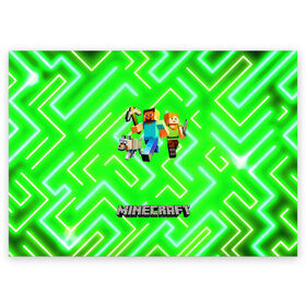 Поздравительная открытка с принтом Майнкрафт / Minecraft в Екатеринбурге, 100% бумага | плотность бумаги 280 г/м2, матовая, на обратной стороне линовка и место для марки
 | Тематика изображения на принте: alex | creeper | dungeons | minecraft | piggy | steve | алекс | бой | гаст | герои | детские | зелень | зомби | крипер | логотипигры | майнкрафт | мобы | неоновый | песочница | пигги | пиксельный | подземелья | популярные