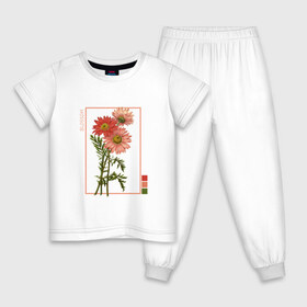 Детская пижама хлопок с принтом Blossom Flower в Екатеринбурге, 100% хлопок |  брюки и футболка прямого кроя, без карманов, на брюках мягкая резинка на поясе и по низу штанин
 | Тематика изображения на принте: flowers | букет | природа | растения | ретро | цветок | цветы