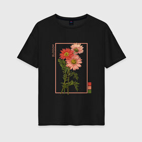 Женская футболка хлопок Oversize с принтом Blossom Flower в Екатеринбурге, 100% хлопок | свободный крой, круглый ворот, спущенный рукав, длина до линии бедер
 | flowers | букет | природа | растения | ретро | цветок | цветы