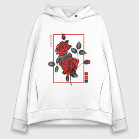 Женское худи Oversize хлопок с принтом Red Rose в Екатеринбурге, френч-терри — 70% хлопок, 30% полиэстер. Мягкий теплый начес внутри —100% хлопок | боковые карманы, эластичные манжеты и нижняя кромка, капюшон на магнитной кнопке | flowers | wisteria flowers | букет | природа | растения | ретро | роза | цветок | цветы