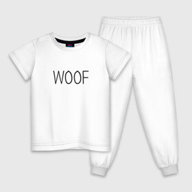 Детская пижама хлопок с принтом Woof в Екатеринбурге, 100% хлопок |  брюки и футболка прямого кроя, без карманов, на брюках мягкая резинка на поясе и по низу штанин
 | woof | животные | звери | надпись | пёс | песокафе | питомцы | собака | собаки | собачка | щенок