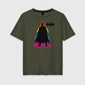 Женская футболка хлопок Oversize с принтом Rainbow Batman в Екатеринбурге, 100% хлопок | свободный крой, круглый ворот, спущенный рукав, длина до линии бедер
 | batman | dc pride | justice league | pride | vdosadir | бэтмен | лига справедливости | прайд | радуга