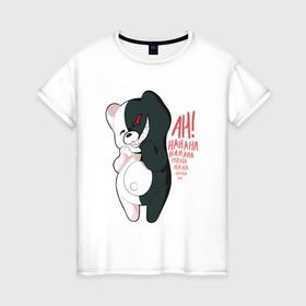 Женская футболка хлопок с принтом Monokuma в Екатеринбурге, 100% хлопок | прямой крой, круглый вырез горловины, длина до линии бедер, слегка спущенное плечо | danganronpa | директор | пик надежды | ученик | школа