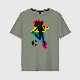 Женская футболка хлопок Oversize с принтом Harley Quinn Rainbow в Екатеринбурге, 100% хлопок | свободный крой, круглый ворот, спущенный рукав, длина до линии бедер
 | dc pride | harley quinn | justice league | pride | vdosadir | лига справедливости | прайд | радуга | харли квинн