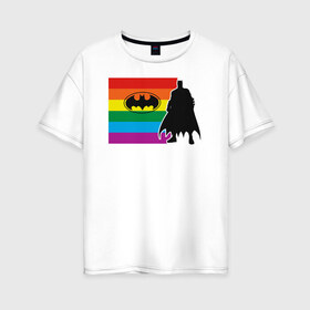 Женская футболка хлопок Oversize с принтом Batman DC PRIDE в Екатеринбурге, 100% хлопок | свободный крой, круглый ворот, спущенный рукав, длина до линии бедер
 | batman | dc pride | justice league | pride | vdosadir | бэтмен | лига справедливости | прайд | радуга