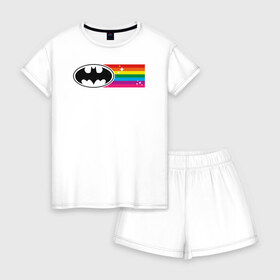 Женская пижама с шортиками хлопок с принтом Batman Rainbow Logo в Екатеринбурге, 100% хлопок | футболка прямого кроя, шорты свободные с широкой мягкой резинкой | batman | dc pride | justice league | pride | vdosadir | бэтмен | лига справедливости | прайд | радуга