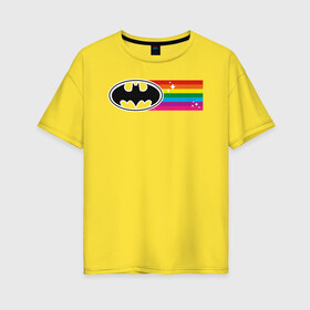 Женская футболка хлопок Oversize с принтом Batman Rainbow Logo в Екатеринбурге, 100% хлопок | свободный крой, круглый ворот, спущенный рукав, длина до линии бедер
 | batman | dc pride | justice league | pride | vdosadir | бэтмен | лига справедливости | прайд | радуга