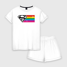 Женская пижама с шортиками хлопок с принтом Superman Rainbow Logo в Екатеринбурге, 100% хлопок | футболка прямого кроя, шорты свободные с широкой мягкой резинкой | dc pride | justice league | pride | superman | vdosadir | лига справедливости | прайд | радуга | супермен