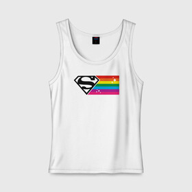 Женская майка хлопок с принтом Superman Rainbow Logo в Екатеринбурге, 95% хлопок, 5% эластан |  | dc pride | justice league | pride | superman | vdosadir | лига справедливости | прайд | радуга | супермен