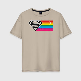 Женская футболка хлопок Oversize с принтом Superman Rainbow Logo в Екатеринбурге, 100% хлопок | свободный крой, круглый ворот, спущенный рукав, длина до линии бедер
 | dc pride | justice league | pride | superman | vdosadir | лига справедливости | прайд | радуга | супермен