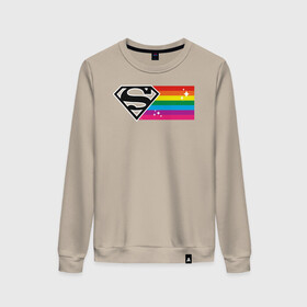 Женский свитшот хлопок с принтом Superman Rainbow Logo в Екатеринбурге, 100% хлопок | прямой крой, круглый вырез, на манжетах и по низу широкая трикотажная резинка  | dc pride | justice league | pride | superman | vdosadir | лига справедливости | прайд | радуга | супермен
