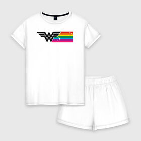 Женская пижама с шортиками хлопок с принтом Wonder Woman Rainbow Logo в Екатеринбурге, 100% хлопок | футболка прямого кроя, шорты свободные с широкой мягкой резинкой | Тематика изображения на принте: dc pride | justice league | pride | vdosadir | wonder woman | лига справедливости | прайд | радуга | чудо женщина